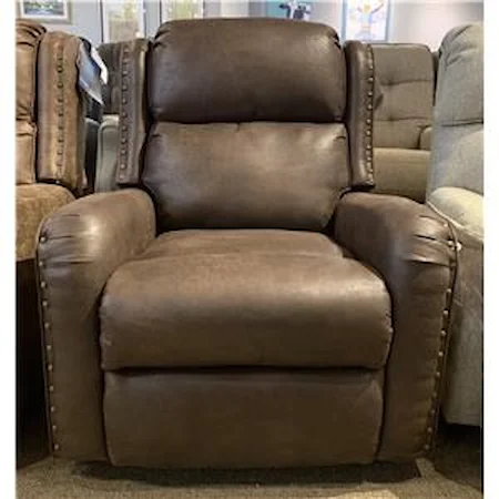 Rustic Swivel Glider Recliner with Oversized Nailheads